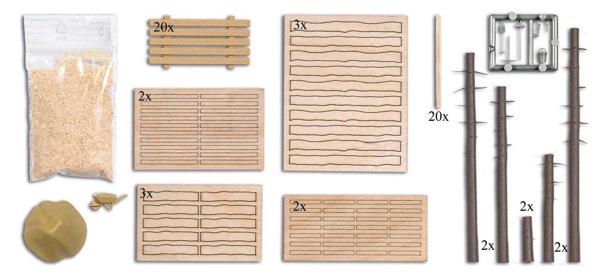 Lumber Drying Shelter with Lumber -- Laser-Cut Wood Kit - 5-11/16 x 3-1/2 x 2-3/4"  14.5 x 9 x 7cm-3