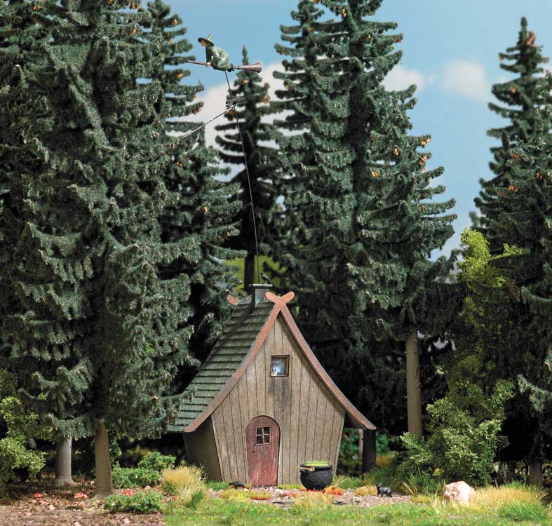 Witch's Cottage with Flying Witch -- Laser-Cut Wood Kit - 2-1/2 x 2 x 2-11/16"  6.4 x 5.2 x 6.8cm-1