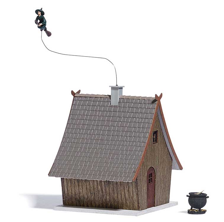 Witch's Cottage with Flying Witch -- Laser-Cut Wood Kit - 2-1/2 x 2 x 2-11/16"  6.4 x 5.2 x 6.8cm-2