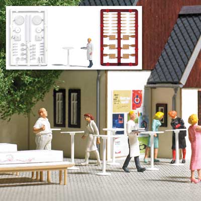 High-Top Tables & Waitress Figure -- 6 Tables, Figure & Bottles