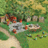 Garden Details Set -- Unpainted, 5 Gnomes, 6 Water Cans, 6 Woodpiles, 16 Pavers, Small Animals, To-1
