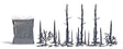 Burnt Forest -- 17 Burnt Trees, 2 Bushes, Branches, Burnt Debris