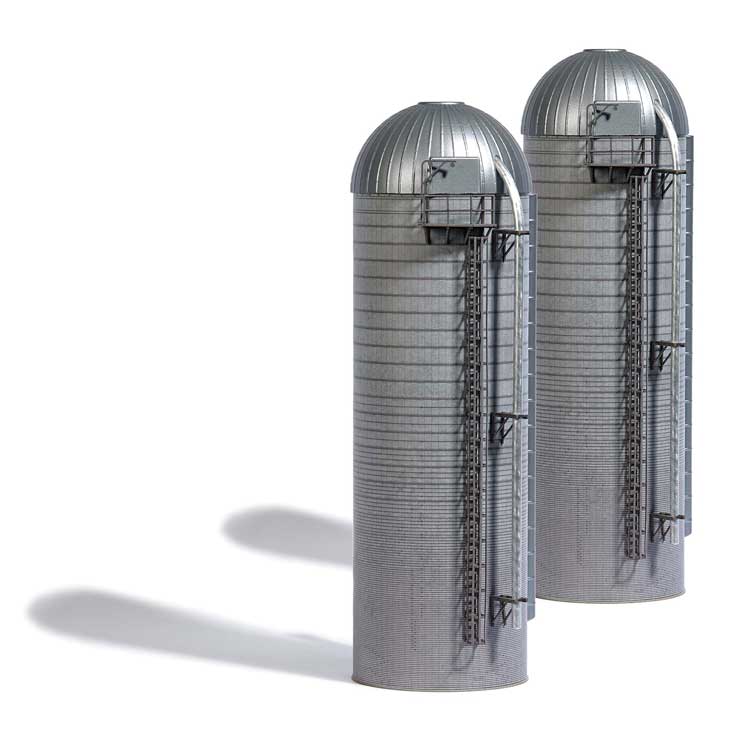 Tall Concrete Farm Silos -- Kit - 2-15/16" 7.5cm Diameter x 9-5/8" 24.5cm Tall pkg(2)-1