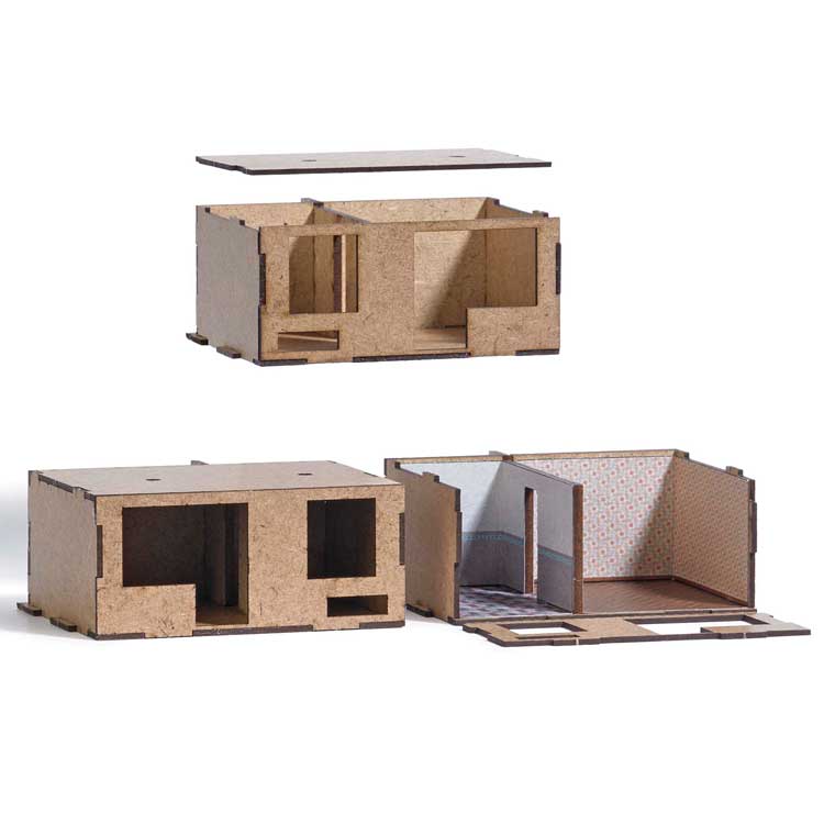 3 Apartment Interiors for WBS 70 Prefabricated Concrete Building -- Laser-Cut Kit with Interior Wall Decorations-2