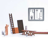 Painting the Walls Interior Detail Set -- Table, Ladder, Door, Tools, Wallpaper Roll, Unpainted Figure-2