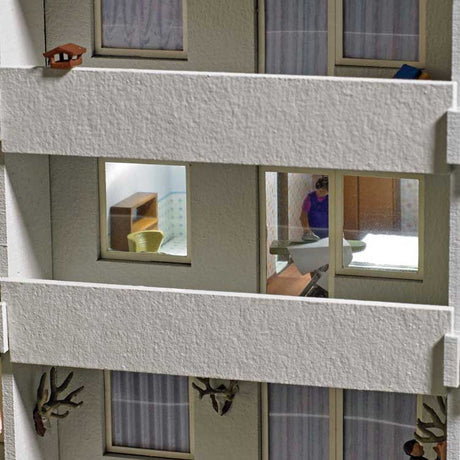 "Ironing" Interior Furnishing Detail Set -- Bed, Nightstands, Armoir, Dresser, 2 Chairs, Unpainted Woman, Ironing Board-1
