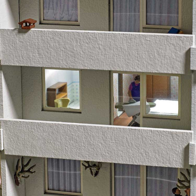 "Ironing" Interior Furnishing Detail Set -- Bed, Nightstands, Armoir, Dresser, 2 Chairs, Unpainted Woman, Ironing Board-1