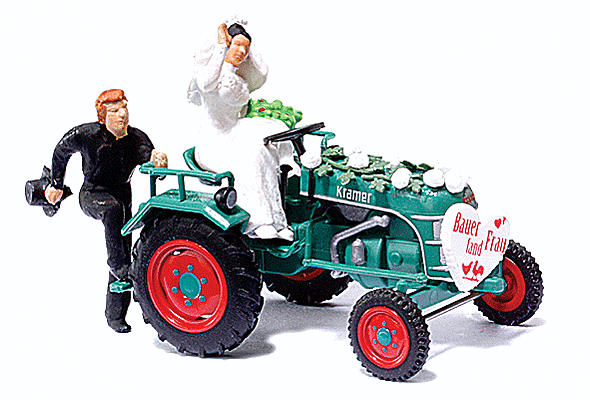 1953 Kramer KL 11 Farm Tractor - Assembled -- With Farmer, Bride & Sign (weathered, green)