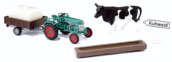 1953 Kramer KL 11 Farm Tractor - Assembled -- With Tank Trailer, Cow, Trough & Sign