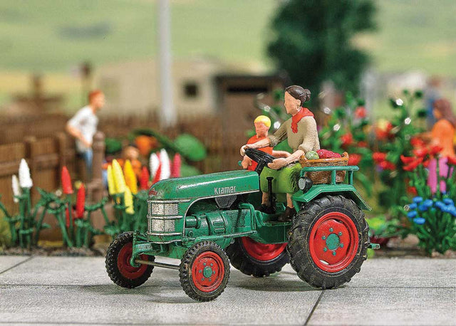 1953 Kramer KL 11 Farm Tractor with Figures - Assembled -- Green, Red-1
