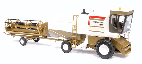 1982 Fortschritt E 514 Farm Combine - Assembled -- Switzerland Decoration (Harvesting Head Trailer; white, green)