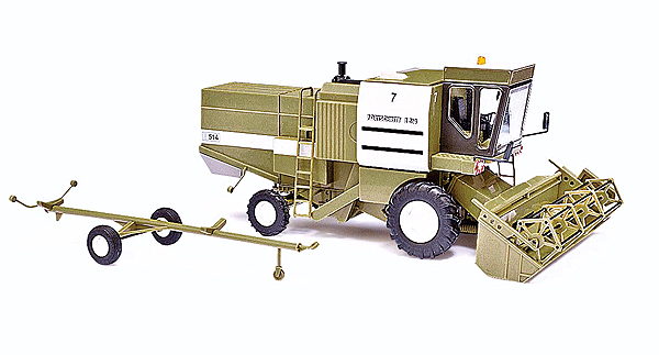 1982 Fortschritt E 514 Farm Combine - Assembled -- With Harvesting Head Trailer (green, white)