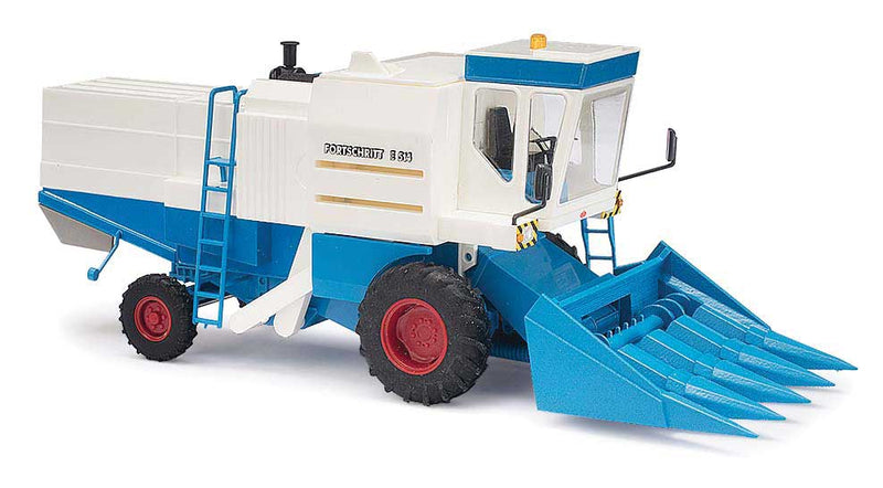 1982 Fortschritt E 514 Farm Combine - Assembled -- With Corn Head (white, blue)