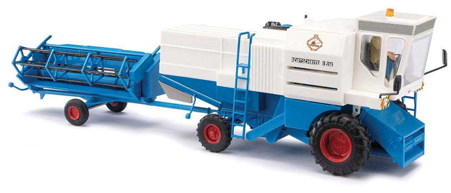 1982 Fortschritt E 514 Farm Combine Head, Trailer and Driver - Assembled -- White, Blue, Red