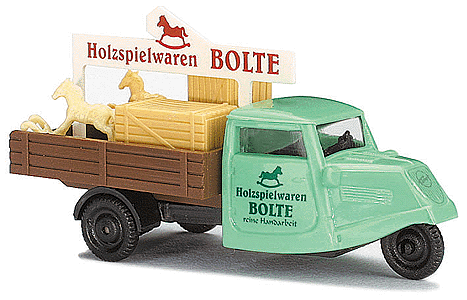 1935 Tempo Dreirad 3-Wheeled Pickup Truck - Assembled -- Bolte Wooden Toys w/Rocking Horse Load