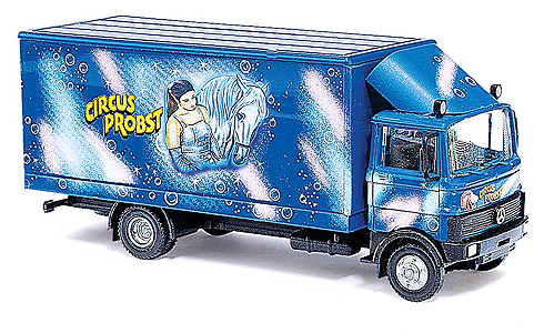 1977 Mercedes-Benz LP809 Delivery Truck -- Circus Probst (blue, pink, white)