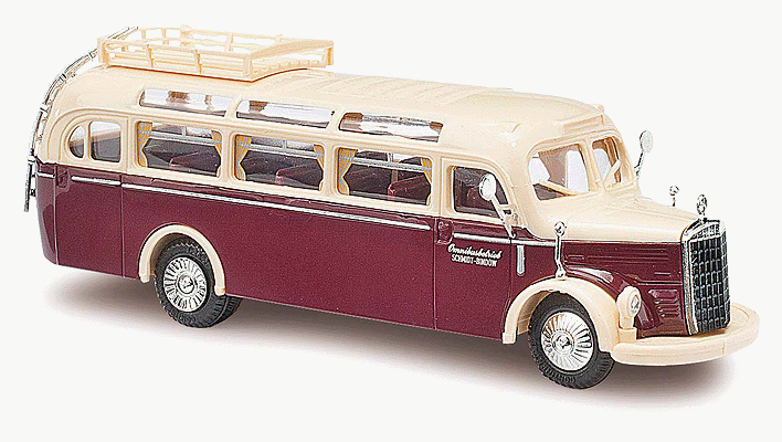 1949 Mercedes-Benz O-3500 Bus - Assembled -- Omnibusbetried (Roof Rack; maroon, ivory)