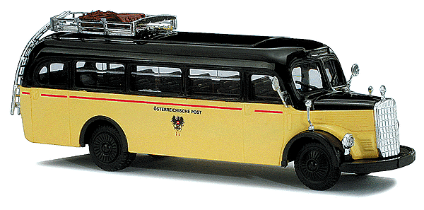 1949 Mercedes-Benz O-3500 Bus - Assembled -- With Roof Rack, Austrian Postal Bus (yellow, black)
