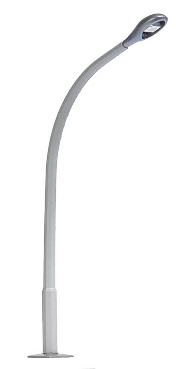 Street Lamp with Curved Concrete Mast, Teardrop Lamp -- White LED, 3"  7.7cm