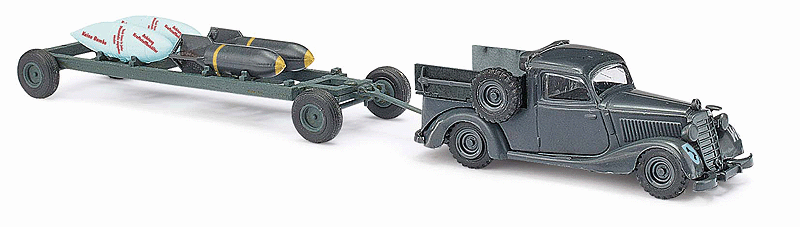 1936 Mercedes-Benz 170V Pickup Truck w/Bomb Trailer - Assembled -- German Army WWII (olive)