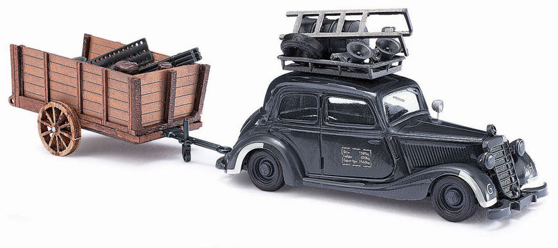 1936 Mercedes-Benz 170V Sedan w/Wood Trailer - Assembled -- German Army (black)