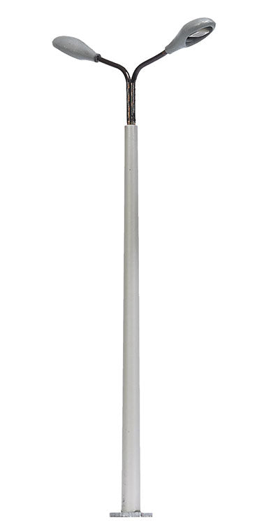 Concrete Pole Street Light w/White LED -- Dual Silver Lamp Heads 3-1/2"  9cm Tall