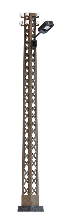 Lamp with Rusty Latticework Mast, Rectangular Lamp -- Yellow Light, 4-3/16"  10.5cm Tall