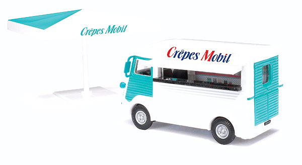 1958 Citroen H Cargo Van with Concession Window - Assembled -- Crepe Mobile w/Canopy Umbrella (green, white)-1