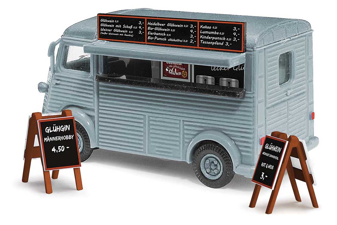 1958 Citroen H Cargo Van with Concession Window and Signs - Assembled -- Mulled Wine Girlanden (blue, German Lettering)