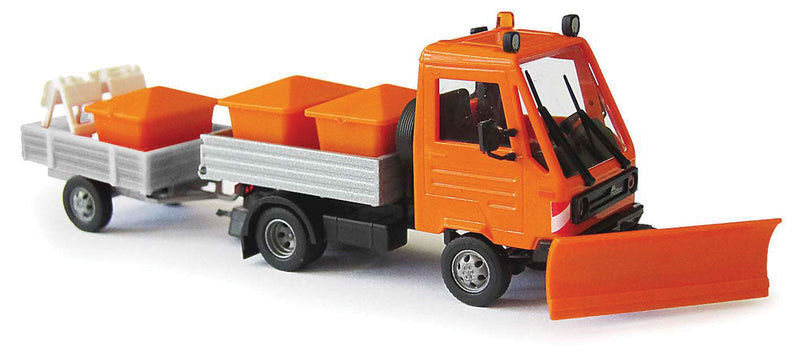 1991 Multicar Light Pickup Truck w/Trailer & Plow & Load - Assembled -- Orange, Silver