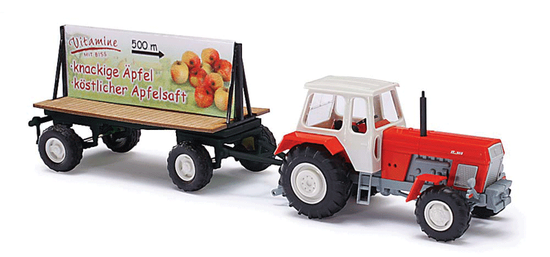 1967 Fortschritt ZT303 Farm Tractor w/Enclosed Cab - Assembled -- With Billboard Wagon (red, white, gray)-1