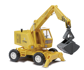 1974 Weimar Mobilbagger T174 Rubber-Tired Construction Crane - Assembled -- Yellow with Clamshell Bucket-1