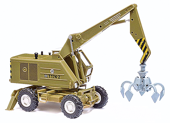 1974 Weimar Mobilbagger T174-2E Rubber-Tired Construction Crane - Assembled -- With Grapple Claw (green, black, yellow)