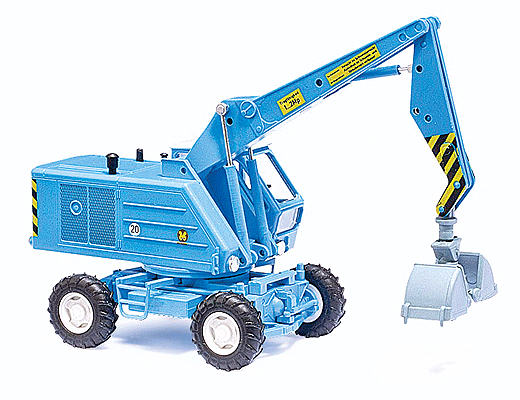 1974 Weimar Mobilbagger T174-2E Rubber-Tired Construction Crane - Assembled -- With Small Clamshell Shover (blue, yellow, black)