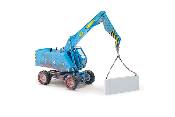 1965 Weimar Mobilbagger T174-1 Rubber-Tired Construction Crane - Assembled -- With Berlin Wall Section, Fall of the Berlin Wall (blue)