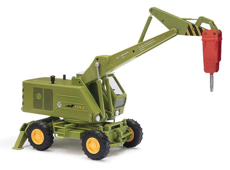 1974 Weimar Mobilbagger T174-2 Rubber-Tired Construction Crane - Assembled -- With Jackhammer Attachment (green, yellow)
