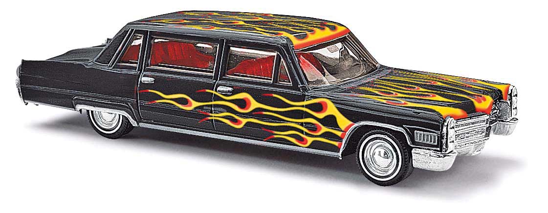 1966 Cadillac Limousine - Assembled -- Crazy Car (black, yellow/orange flames)