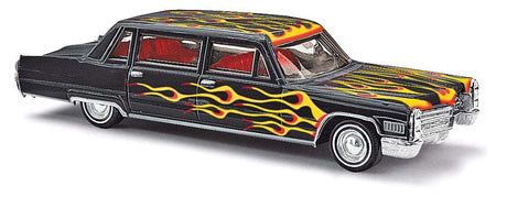 1966 Cadillac Limousine - Assembled -- Crazy Car (black, yellow/orange flames)