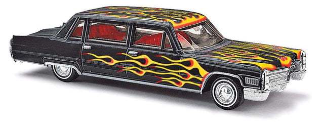 1966 Cadillac Limousine - Assembled -- Crazy Car (black, yellow/orange flames)