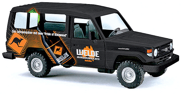 1985 Toyota Land Cruiser HZ J 78 SUV - Assembled -- Welde Jahrgangsbier (black, orange, German Lettering)