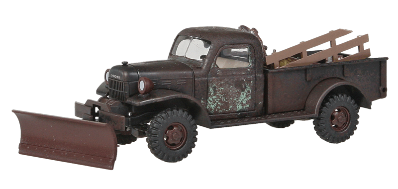 1945-68 Dodge Power Wagon 4x4 Pickup Truck - Assembled -- With Snowplow & Load (Weathered, black, rust)