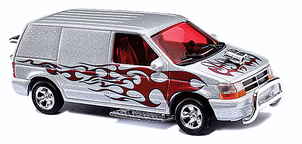1984 Dodge Ram Minivan - Assembled -- Crazy Car (silver, red flames)
