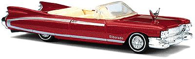 1959 Cadillac Eldorado Convertible - Assembled -- Eldorado Convertible w/Top Down (red) "Texas" w/Steer Horn On Hood