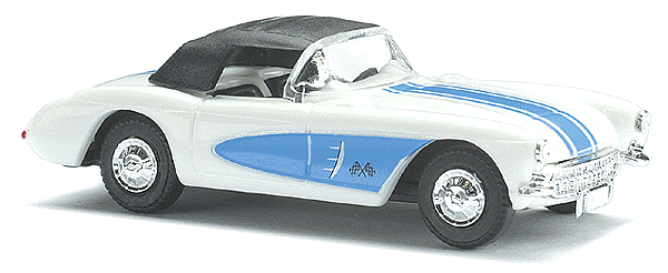 1956 Chevrolet Corvette Convertible -- Top Up (American Graffiti; blue, white)