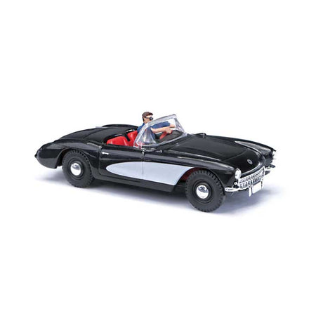 1956 Chevrolet Corvette Convertible - Assembled -- Top Down (black, white with Driver)-1