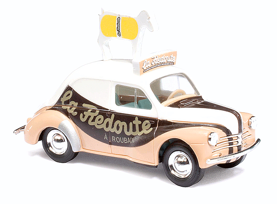 Automobile 1958 Renault 4 CV Sedan - Assembled -- La Redoute (white, beige, brown, French Lettering)