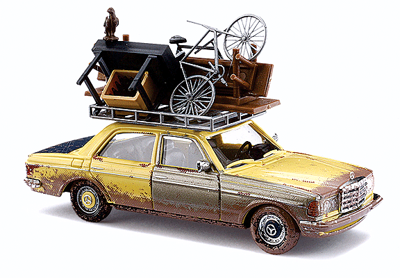 1977 Mercedes Benz W123 Sedan - Assembled -- With Overloaded Roof Rack, Weathered, Various Colors