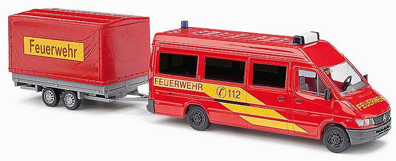1995 Mercedes-Benz Sprinter Passenger Van w/Trailer - Assembled -- Fire Department (red, yellow, German Lettering)