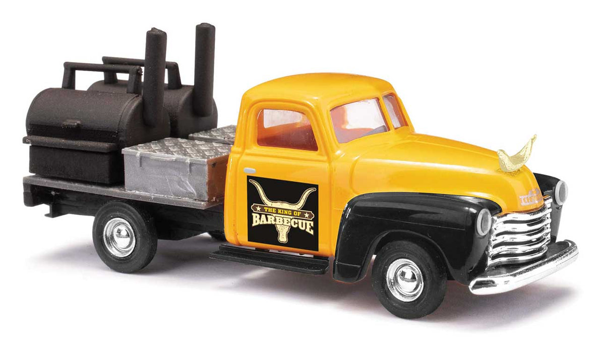 1950 Chevy Pickup Truck with BBQ Flatbed - Assembled -- King of Barbecue (yellow, black)