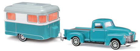 1950 Chevrolet Pickup Truck with Nagetusch Camper Trailer - Assembled -- Teal